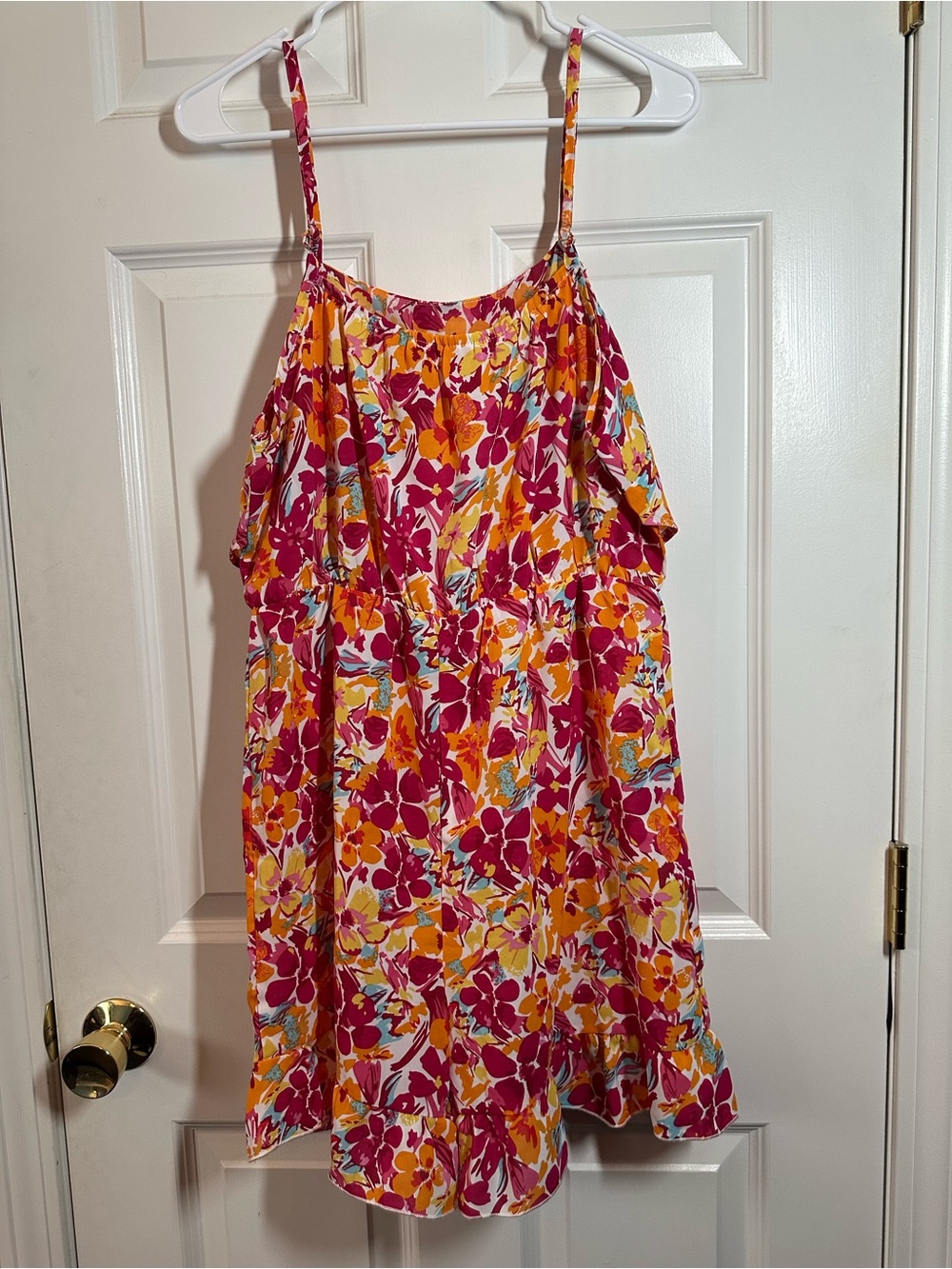 EUC Floral Romper - Bright Pink & Orange UNBRANDED Sz L - Picture 10 of 11